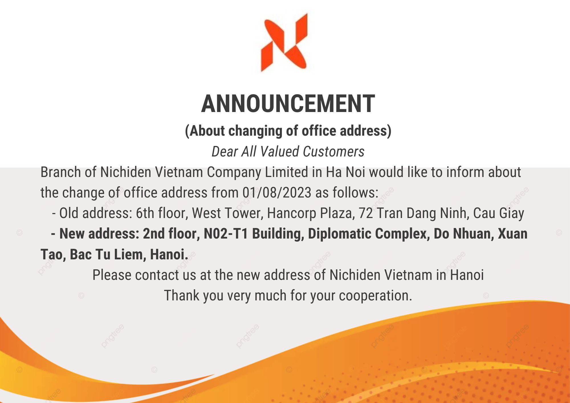 announcemet for changing adress